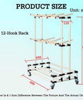 Adjustable Double Tier Wire Harness Hanging Rack With 12 Rock Solid Arms, dimensions shown in mm, features 12 hooks for organization.