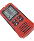 7 in 1 Wall Scanner Stud Finder, Metal Wood AC Wire Detector in vibrant red showing digital display and buttons.