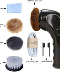 Cordless Electric Shoe Polisher Portable Leather Care Brush Kit For Straight Up Mirror Shine On Shoes Boots And Bags with brushes and USB cable.