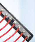 Heavy Duty 600A Power Distribution Block Built Like A Tank With Eight M10 Terminal Studs For Marine Automotive RV Truck And Car Battery Wiring And Repairs Setup, red cables and connectors.