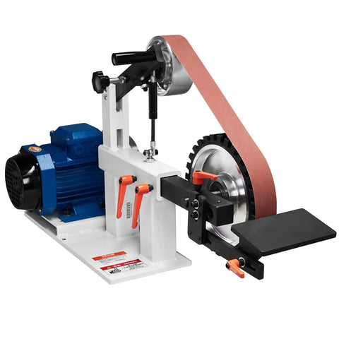 Top Shelf 72X2 Inch Belt Grinder And Sander With Variable Speed Vfd Controls 1500W 2Hp Motor showcasing grinding belt and motor.