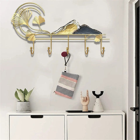 Slick Wall Mounted Coat Rack And Heavy Duty Entryway Hooks For Tiny Quarters Nordic Style Clothes Hanger Behind The Door with gold accents.