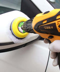 All In One 3 Inch Sanding Discs Set For Rotary Tools With Headlight Restoration Kit in use on car side mirror