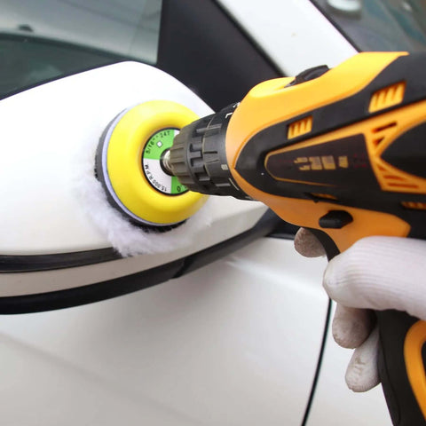 All In One 3 Inch Sanding Discs Set For Rotary Tools With Headlight Restoration Kit in use on car side mirror