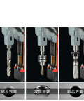 Magnetic Drill Press 1350W Portable Core Drilling Machine for Metalworking, showing drill bit types and hole effects.