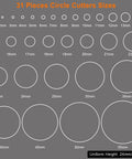Diagram showing 31 sizes of holes from 1mm to 55mm for Leather Circle Cutter Set 31 Piece Circle Punch Kit With 1mm To 55mm Holes.
