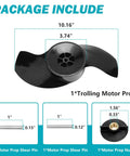 Image of trolling motor propeller replacement kit for MotorGuide Katana, includes two-blade prop, prop pin, and nut.
