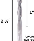 Heavy Duty Spiral Upcut Straight Router Bit With 1/4 Inch Cutting Diameter And 1/4 Inch Shank, showcasing detailed measurements.