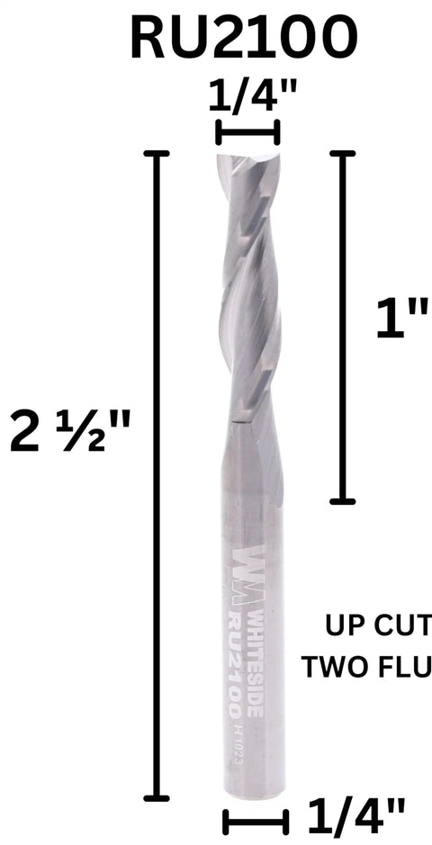 Heavy Duty Spiral Upcut Straight Router Bit With 1/4 Inch Cutting Diameter And 1/4 Inch Shank, showcasing detailed measurements.