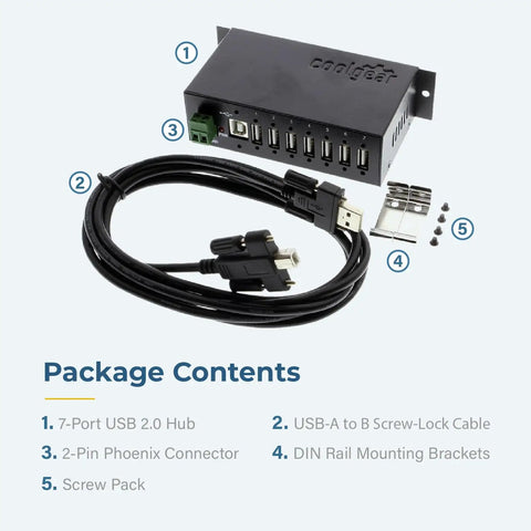 Industrial Seven Port USB Two Point Zero Hub With NEC Chip Rock Solid Surge Protection Built To Last with accessories