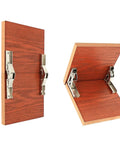 90 Degree Folding Cabinet Hinges With Hard Close Action, Concealed Design, solid nickel plated steel on wood panel, side view