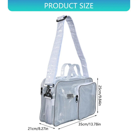Top Notch Antistatic Cleanroom Crossbody Bag For Engineers And IT Pros Featuring Secure Laptop Compartments And Nifty Tool Organizers crafted from clear cold resistant PVC, dimensions 35cm x 25cm x 21cm.