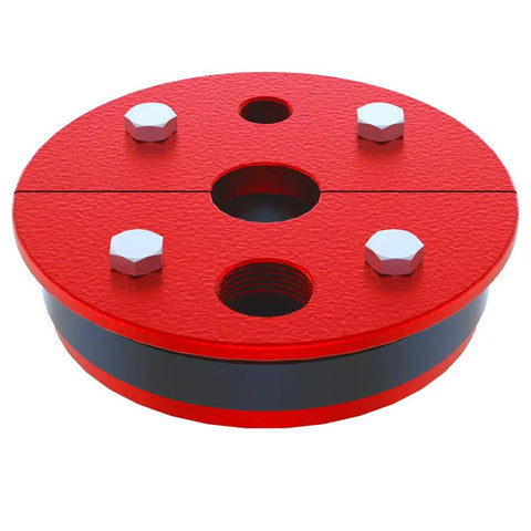 Built Tough Cast Iron Well Seal For Six Inch Casing With One And A Quarter Inch Single Drop Pipe, Red Finish, Top View
