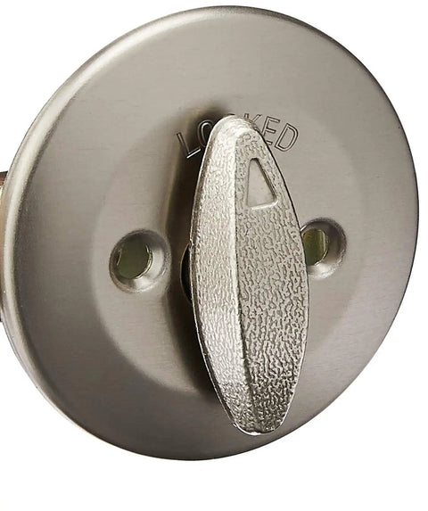 Close-up of Unkeyed Deadbolt Lock With Interior Thumb Turn Satin Nickel Finish Front Entry Door Security Easy DIY Install With Latch.