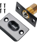 Solid Brass Roller Ball Door Catch Kit With Stainless Steel Roller, Adjustable Spring Latch, Strike Plate, Screws, Black Finish