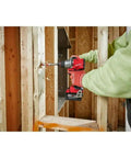 Rugged 18V Brushless Cordless Drill Driver with 1/2 Inch Metal Chuck Featuring Auto Stop drilling into wood beams with precision.