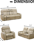 Dimensions of Power Recliner Sofa Set With LED Lighting And USB Charging Leather Sofa With Built In Storage Console Khaki