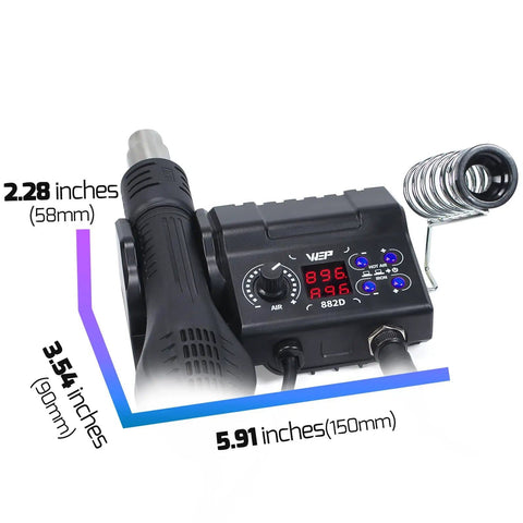 All In One Pro Grade Soldering Iron Station And Hot Air Rework System With Precision Temperature Control, display with measurements