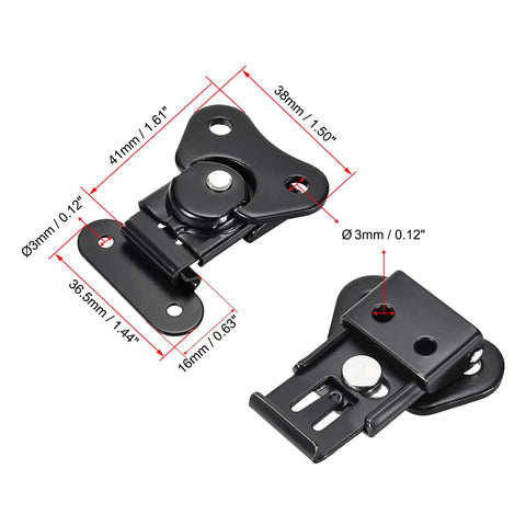 Tough As Nails Heavy Duty Iron Butterfly Twist Latch Keeper Toggle Clamps 1.61 Inch black finish with detailed measurements.