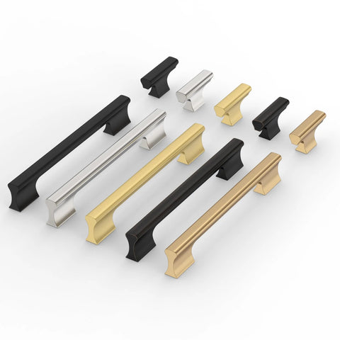 Champagne Bronze Cabinet Pulls 5 Inch Center To Center, 10 Pack Zinc Alloy Cabinet Handles shown in various finishes.