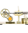 Gold Stirling Engine Model For Kids And Classrooms Easy To Assemble Physics Science Toy With Brushed Stainless Steel Base.