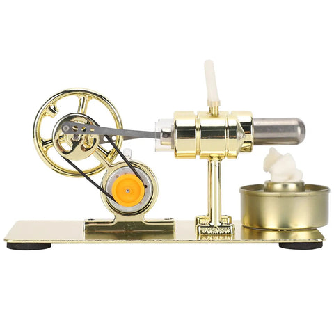 Gold Stirling Engine Model For Kids And Classrooms Easy To Assemble Physics Science Toy With Brushed Stainless Steel Base.