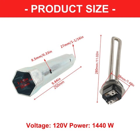 Water Heater Parts Replacement Bundle With Anode Rod And Sleeve For Campers Fits Most Electric RV And Camper Water Heaters 520900 520789 Replacement Kit Durable Heat Transfer Tube And Overheat Protection, 250mm sleeve and 28cm tube, 120V 1440W
