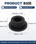 Four Pack T Shaped Silicone Plugs 24.3mm Dia Snap In Hole Seal Round Rubber Stopper shown with dimensions and details
