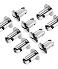 Set of ten Top Shelf 7075 Aluminum Quarter Turn Dzus Fasteners showcasing chrome plated finish and 7/16 inch stem.