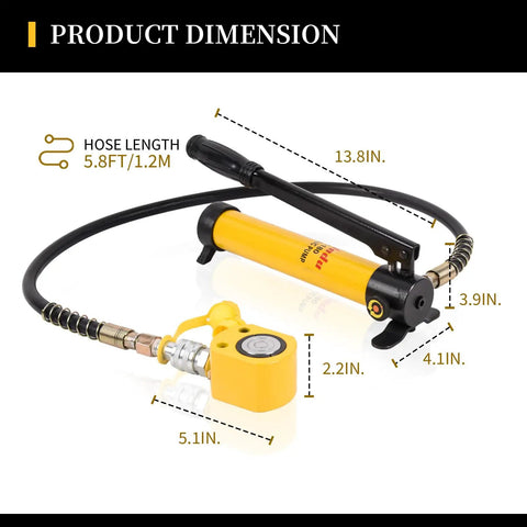 10 Ton Low Profile Hydraulic Porta Power Kit Featuring Single Acting Ram Cylinder Paired With A 400Cc Manual Hand Pump For Heavy Lifting And No Sweat Shop Repairs