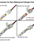 2Pin 8mm LED Strip Connector Kit With Right Angle Corner, T Shape And Gapless Connector For Flexible SMD2835 Tape Lights, Includes Strip Jumper Wires, Compatible With 3528 2835 Single Color LED Strips, Not COB, Supports Up To 3A 24V connector instructions