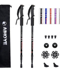 Ultra Lightweight Collapsible Trekking Poles for Hiking, Shock Absorbing Aluminum Sticks, Adjustable 25 to 52 Inches, 2 Pack for Women Men Kids, Black