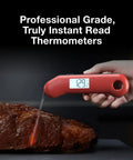 Professional Meat Thermometer For Grill, Candy, And BBQ With Instant Read displayed checking meat temperature.