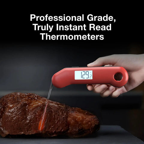 Professional Meat Thermometer For Grill, Candy, And BBQ With Instant Read displayed checking meat temperature.