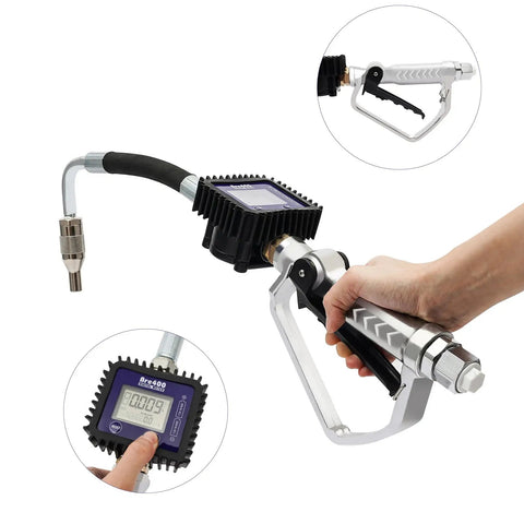 Kickass Heavy Duty Air Operated Oil Transfer Pump With Digital LCD Flow Meter, showing nozzle and display for fluid dispensing.