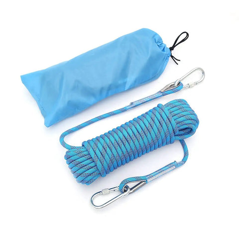 Beefy 12mm Static Climbing Rope With 10m and 20m Lengths, Rugged Polyester Build, CE EN 892 Certified, coiled with carabiners