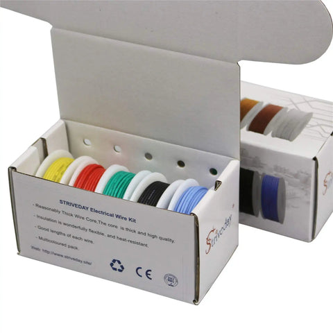 30 AWG Tinned Copper Silicone Hook Up Wire Multicolor Set, 10M Per Color Red Blue Green Yellow Black, 600V Stranded Electrical Cable For DIY