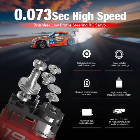 Low Profile Programmable Digital Servo With Beefy Torque And Brushless Full Metal Gear 0.073Sec Speed 25T Metal Horn for RC