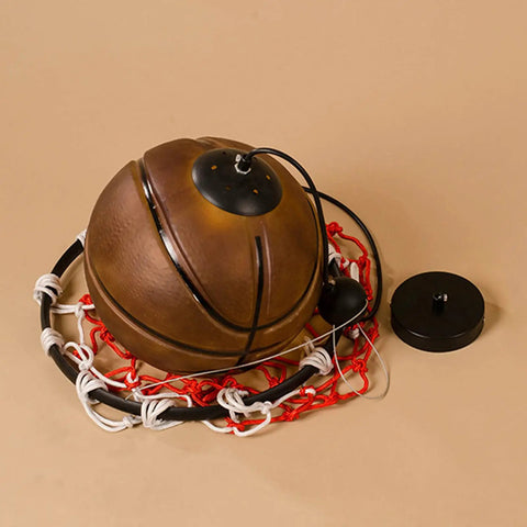 Basketball Hoop Pendant Light With Net and Acrylic Shade, Vintage Style Pendant, includes brown shade and red net detail