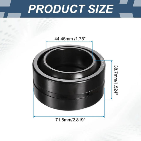 Heavy Duty Workhorse Chrome Steel Spherical Plain Bearing, GEZ44ES-2RS dimensions 44.45mm ID, 71.6mm OD, 38.7mm width.