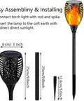 Diagram showing assembly of Outdoor Solar Torch Lights 4 Pack With Dancing Flame LEDs That Look Totally Lit Waterproof Garden Pathway Lights