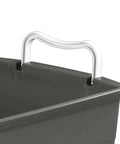 Smooth Rolling Storage Basket With Gray Plastic Mobile Organizer Bin featuring a close-up of fold down handle.