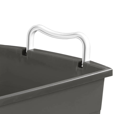 Smooth Rolling Storage Basket With Gray Plastic Mobile Organizer Bin featuring a close-up of fold down handle.