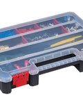 Front view of a 2-Pack Stackable Small Parts Organizer Box With 20 Compartments And 12 Removable Dividers Per Box For Screw Nut Bolt Drill Bit Storage