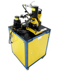 3 In 1 Electric Hydraulic Angle Iron Processing Workhorse Knockout Power Punch clean cut action metal fabrication machine with hydraulic components.