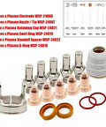 Lincoln Plasma Torch Consumables Kit 16 Pcs For Tomahawk 375 LC25 KP2842 1 To KP2842 5 With 5 Electrodes 5 Nozzles 1 Cap 2 Whirl Pool Rings 1 Gasket 2 O Rings Pro Grade Replacement Parts For Welders, showing components laid out.
