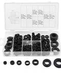 Top Notch Soft Plastic Grommet Kit Featuring 8 Sizes For Pipes Hydraulic Air Gas Lines Plus Pvc Snap Shut Cable Protection Assortment To Keep Your Wires Safe And Sound On Any Serious Job Site Today. black plastic grommets in assorted sizes, 140-piece organizer kit