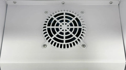 Close-up of the cooling fan inside the Commercial Upright Showcase Freezer 6.5 Cu Ft Single Glass Door Digital Temp Control.