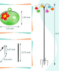 Outdoor Glass Hummingbird Feeders Set With Six Hand Blown Glass Balls On An Adjustable Shepherds Hook Pole displayed with dimensions.