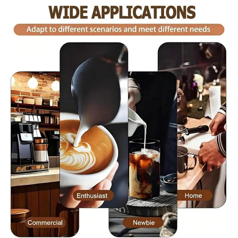 Auto Detect Espresso Coffee Tamper Knock Out Consistent Pulls In Two Seconds Flat With Adjustable Nine To Thirty Kilogram Push Designed For Fifty Eight Millimeter Baskets Quick On The Draw Black shown in commercial, enthusiast, and home settings.